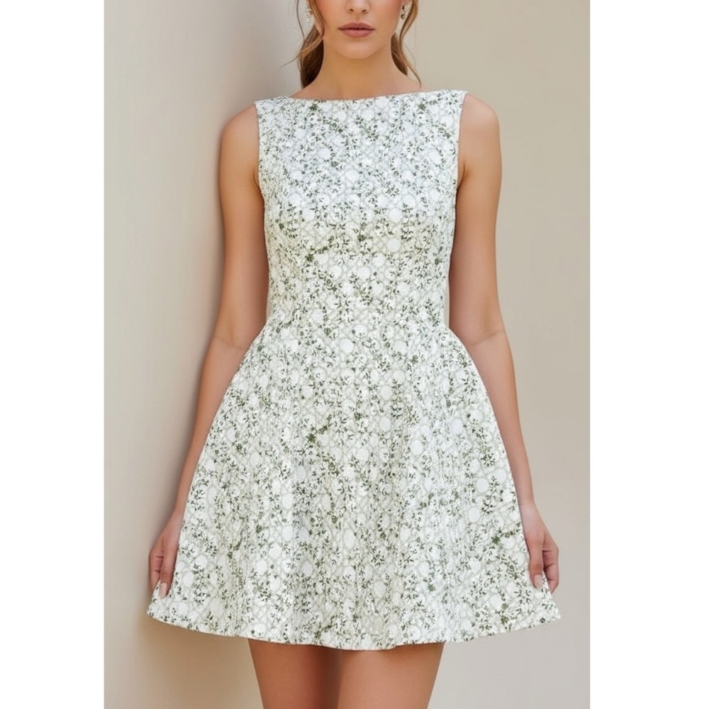 Hill House White and Sage Floral Mini Dress - Picture 2 of 12
